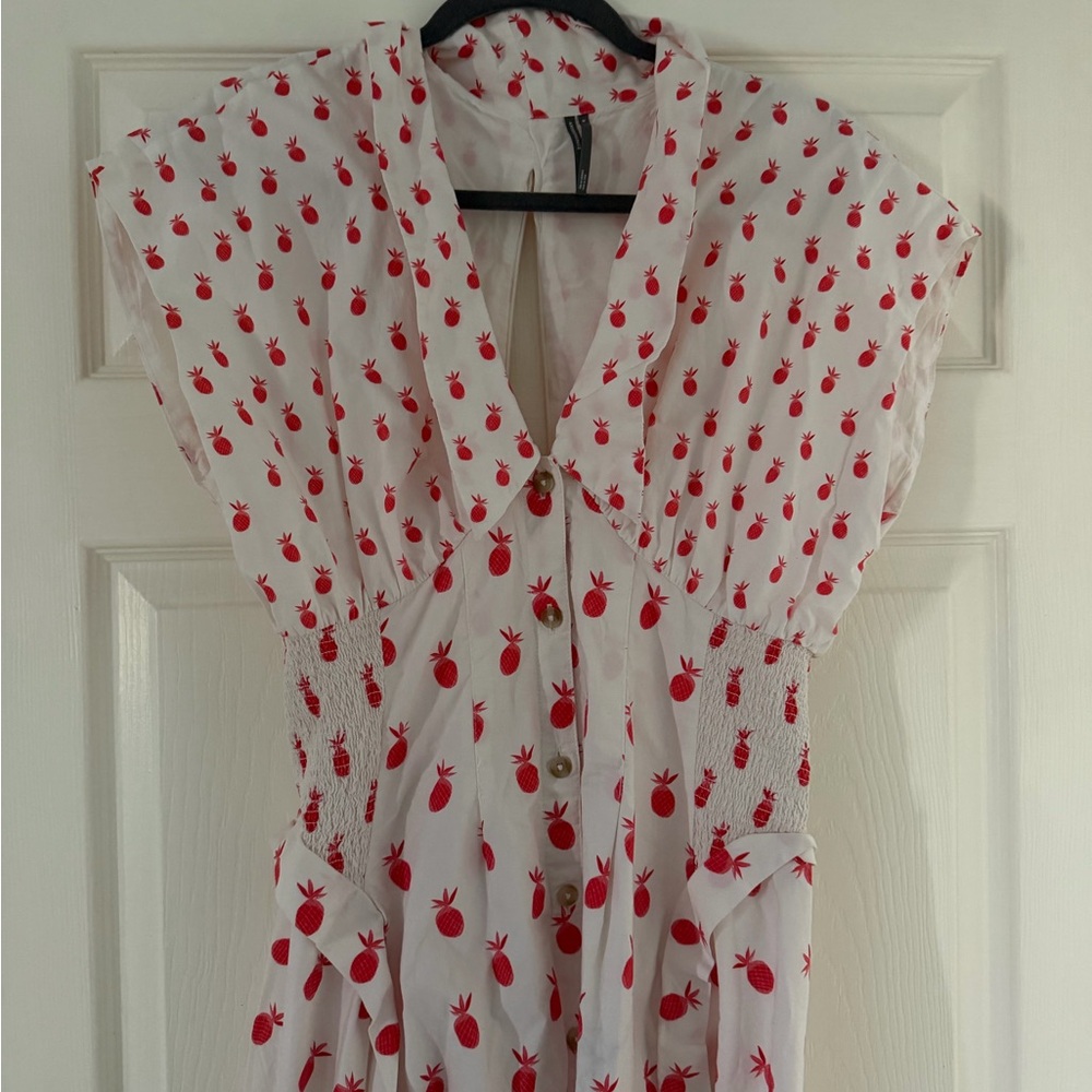 Anthropologie White Maxi Dress with Red Pineapple Print - Picture 2 of 4